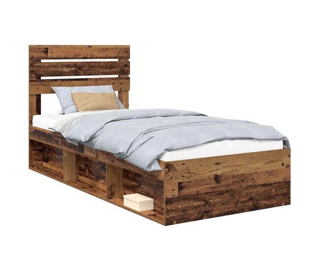 Estructura de cama individual para adultos con cabecera - madera vieja 90 x 190 cm