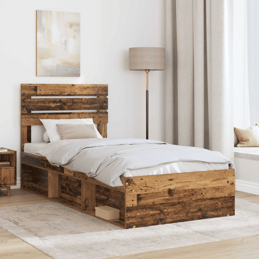 Estrutura de cama de solteiro para adultos com cabeceira Madeira antiga 90 x 190 cm