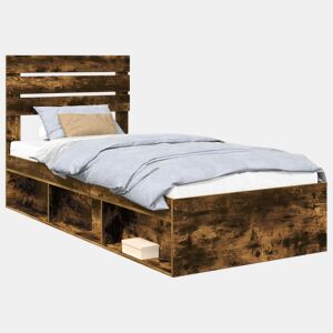 Estrutura de cama de solteiro para adultos com cabeceira Carvalho Defumado 90 x 190 cm