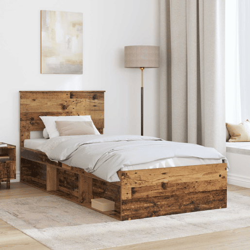 Estrutura de cama de solteiro para adultos com cabeceira Madeira antiga 90 x 190 cm