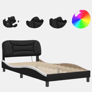 Estrutura de cama de solteiro para adultos com LED 100x200cm pretobranco