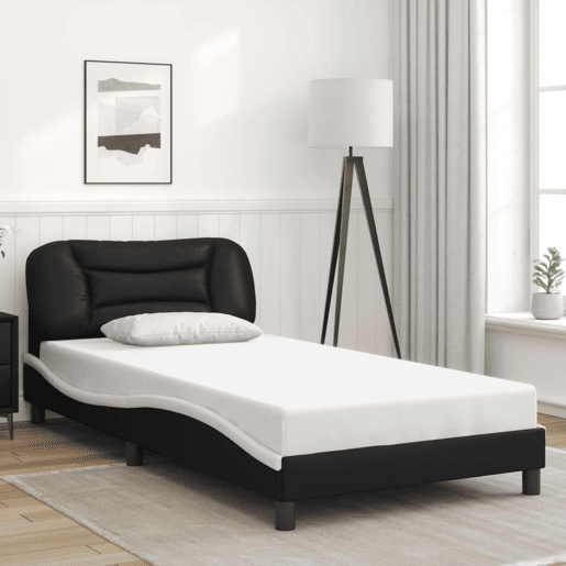 Estrutura de cama de solteiro para adultos com LED 100x200cm pretobranco