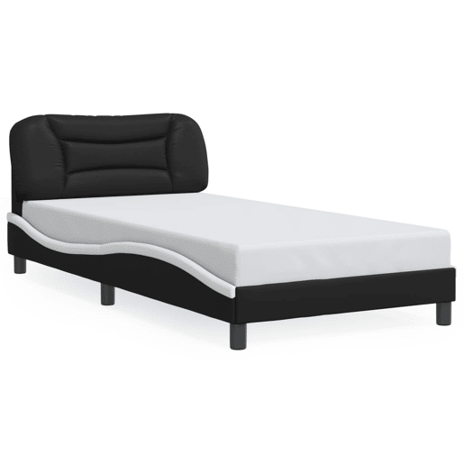 Estrutura de cama de solteiro para adultos com LED 100x200cm pretobranco