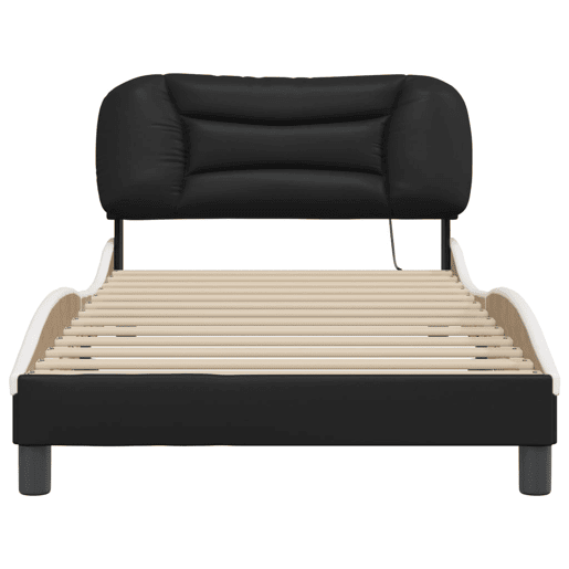 Estrutura de cama de solteiro para adultos com LED 100x200cm pretobranco