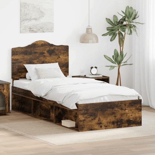 Estrutura de cama de solteiro para adultos com cabeceira Carvalho Defumado 90 x 190 cm