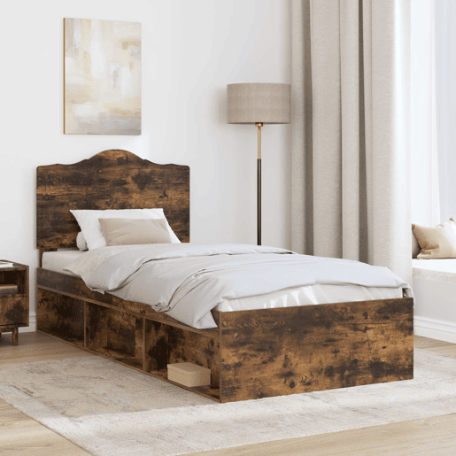 Estrutura de cama de solteiro para adultos com cabeceira Carvalho Defumado 90 x 190 cm