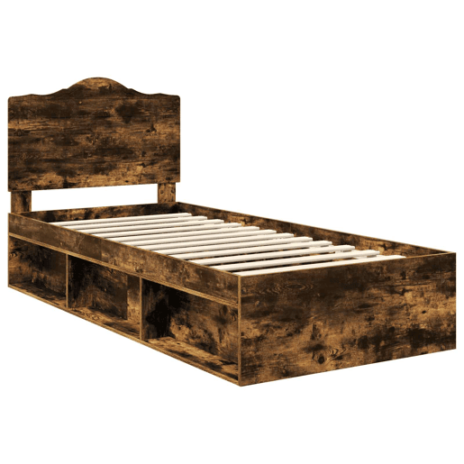 Estrutura de cama de solteiro para adultos com cabeceira Carvalho Defumado 90 x 190 cm
