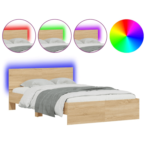 Estrutura Cama de casal simple c cabeceiraluzes LED 140x190cm carvalho sonoma