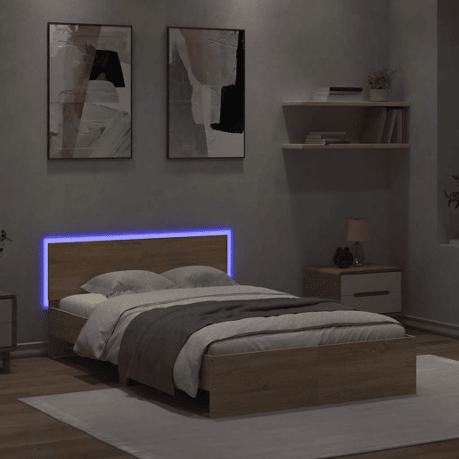Estrutura Cama de casal simple c cabeceiraluzes LED 140x190cm carvalho sonoma