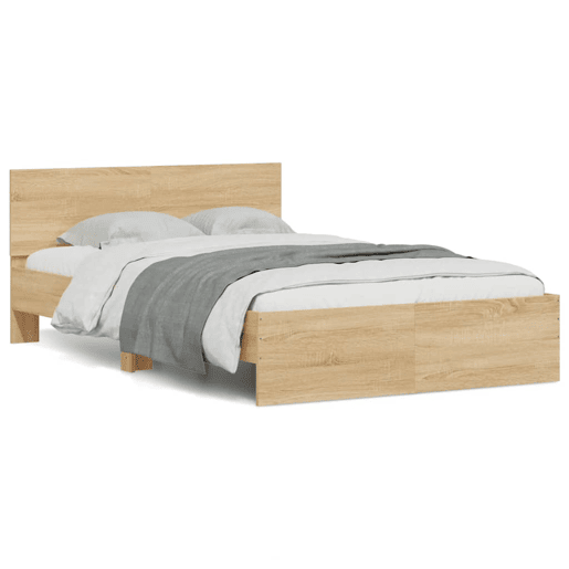 Estrutura Cama de casal simple c cabeceiraluzes LED 140x190cm carvalho sonoma