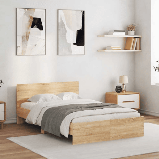 Estrutura Cama de casal simple c cabeceiraluzes LED 140x190cm carvalho sonoma