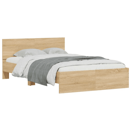 Estrutura Cama de casal simple c cabeceiraluzes LED 140x190cm carvalho sonoma