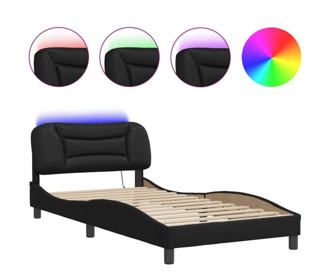 Estructura de cama individual para adultos con led negro 100x200 cm