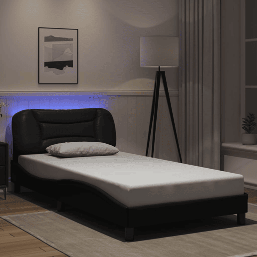Estrutura de cama de solteiro para adultos com LED 100x200cm preto