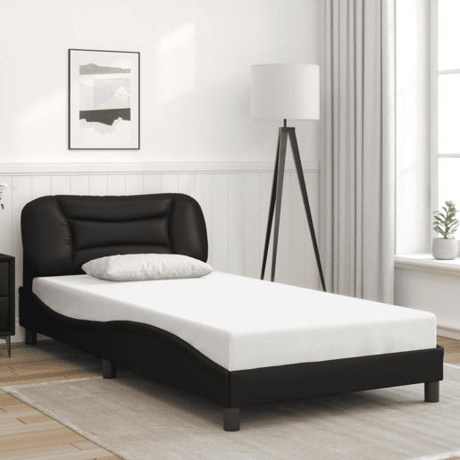 Estrutura de cama de solteiro para adultos com LED 100x200cm preto
