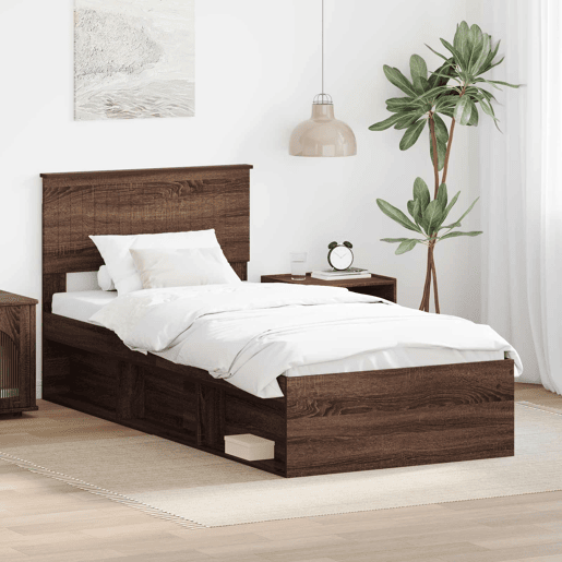 Estrutura de cama de solteiro moderno com cabeceira - Carvalho Marrom 90 x 190 cm