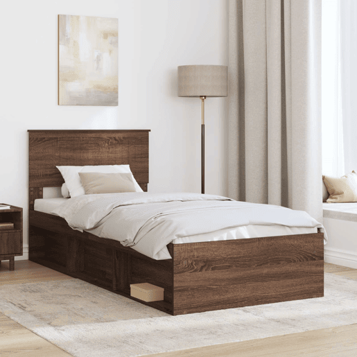 Estrutura de cama de solteiro moderno com cabeceira - Carvalho Marrom 90 x 190 cm