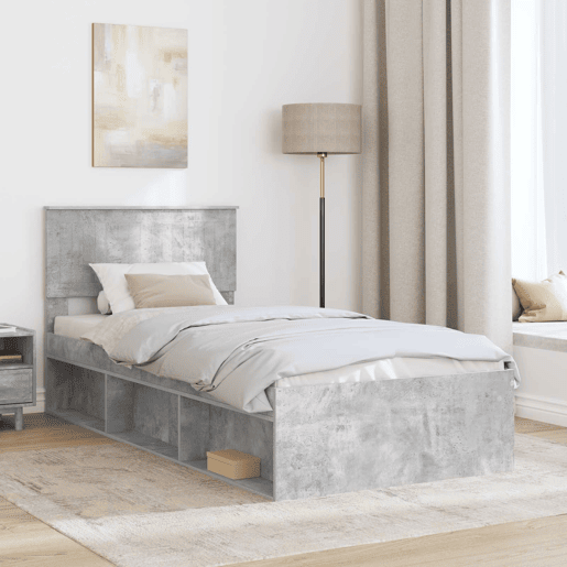 Estrutura de cama de solteiro para adultos com cabeceira Cinza Concreto 90 x 190 cm