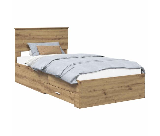 Estructura de cama individual para adultos con cabecera - roble artesanal 100 x 200 cm