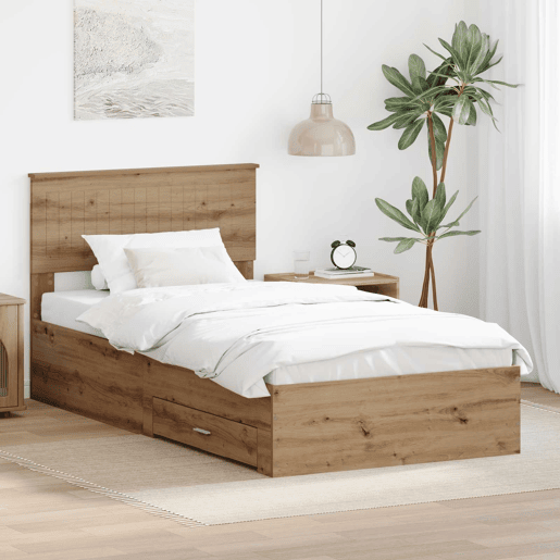 Estrutura de cama de solteiro para adultos com Cabeceira - Carvalho Artesanal 100 x 200 cm