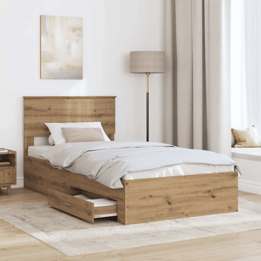 Estrutura de cama de solteiro para adultos com Cabeceira - Carvalho Artesanal 100 x 200 cm