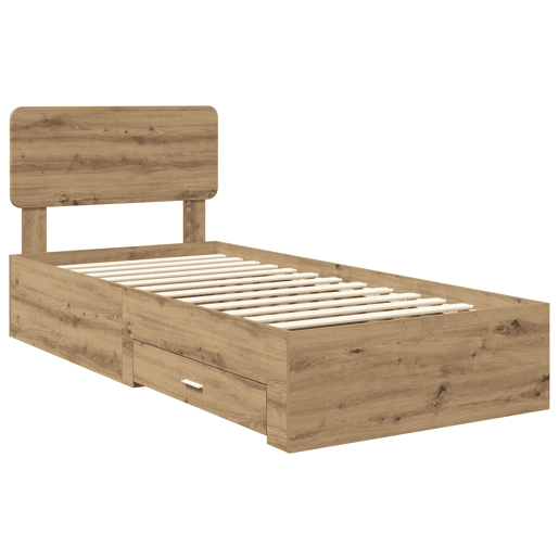 Estrutura de cama de solteiro moderno com cabeceira - Carvalho Artesanal 90 x 190 cm