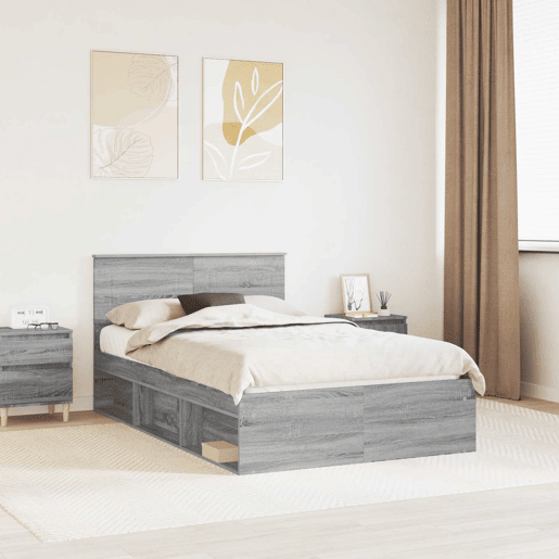 Estrutura De Cama De Casal Moderno - Cinza Sonoma 135 x 190 cm Madeira processada