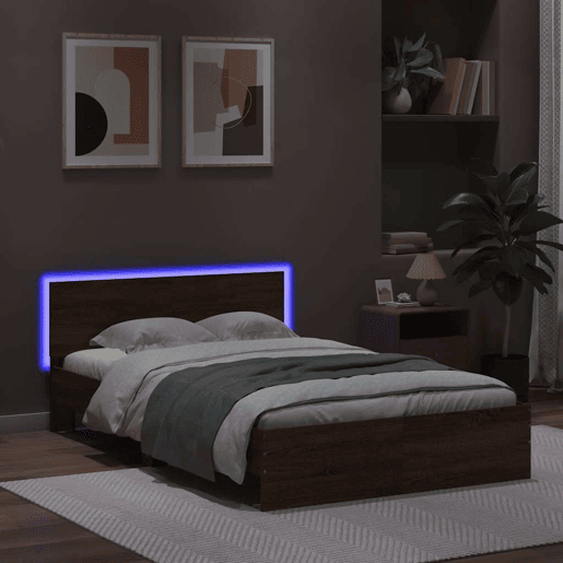 Estrutura de cama de casal c cabeceiraluzes LED - 140x190 cm carvalho castanho