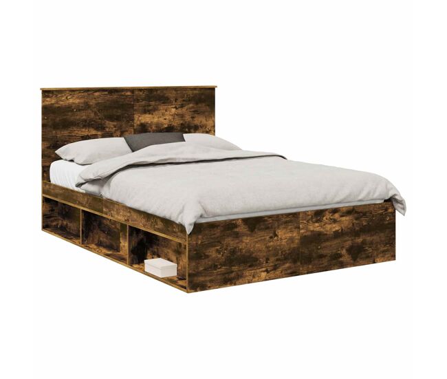 Estructura de cama matrimonial estilo con cabecera roble ahumado 140 x 190 cm