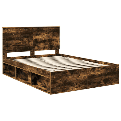 Estrutura de cama de casal com cabeceira - Carvalho Defumado 140 x 190 cm