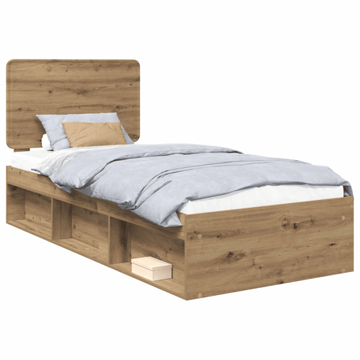 Estrutura de cama de solteiro moderno com cabeceira - Carvalho Artesanal 90 x 190 cm