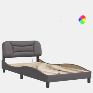 Estrutura de cama de solteiro para adultos com LED 100x200cm cinza