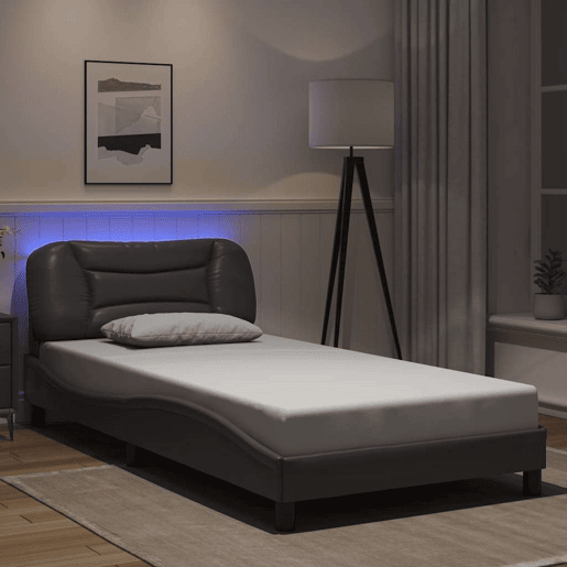 Estrutura de cama de solteiro para adultos com LED 100x200cm cinza