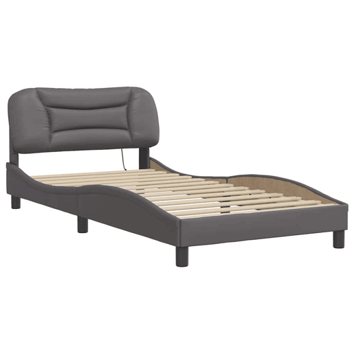 Estrutura de cama de solteiro para adultos com LED 100x200cm cinza