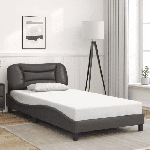 Estrutura de cama de solteiro para adultos com LED 100x200cm cinza