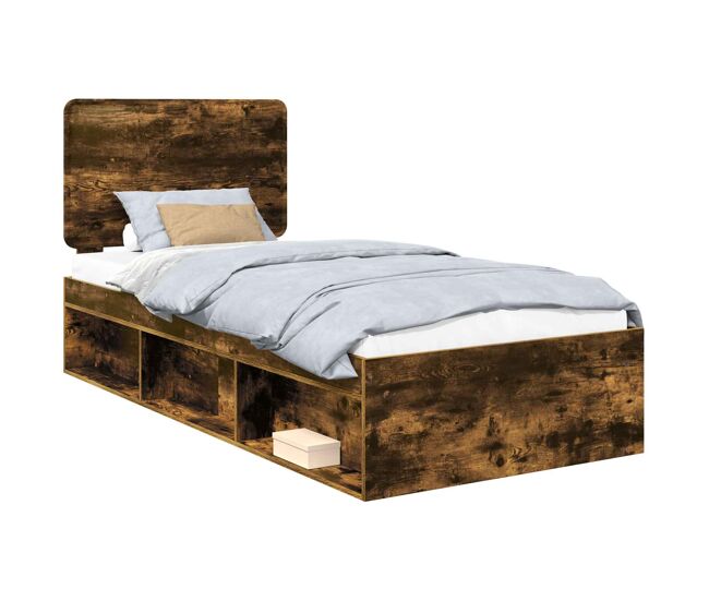 Estructura de cama simple para adultos con cabecera - roble ahumado 90 x 190 cm