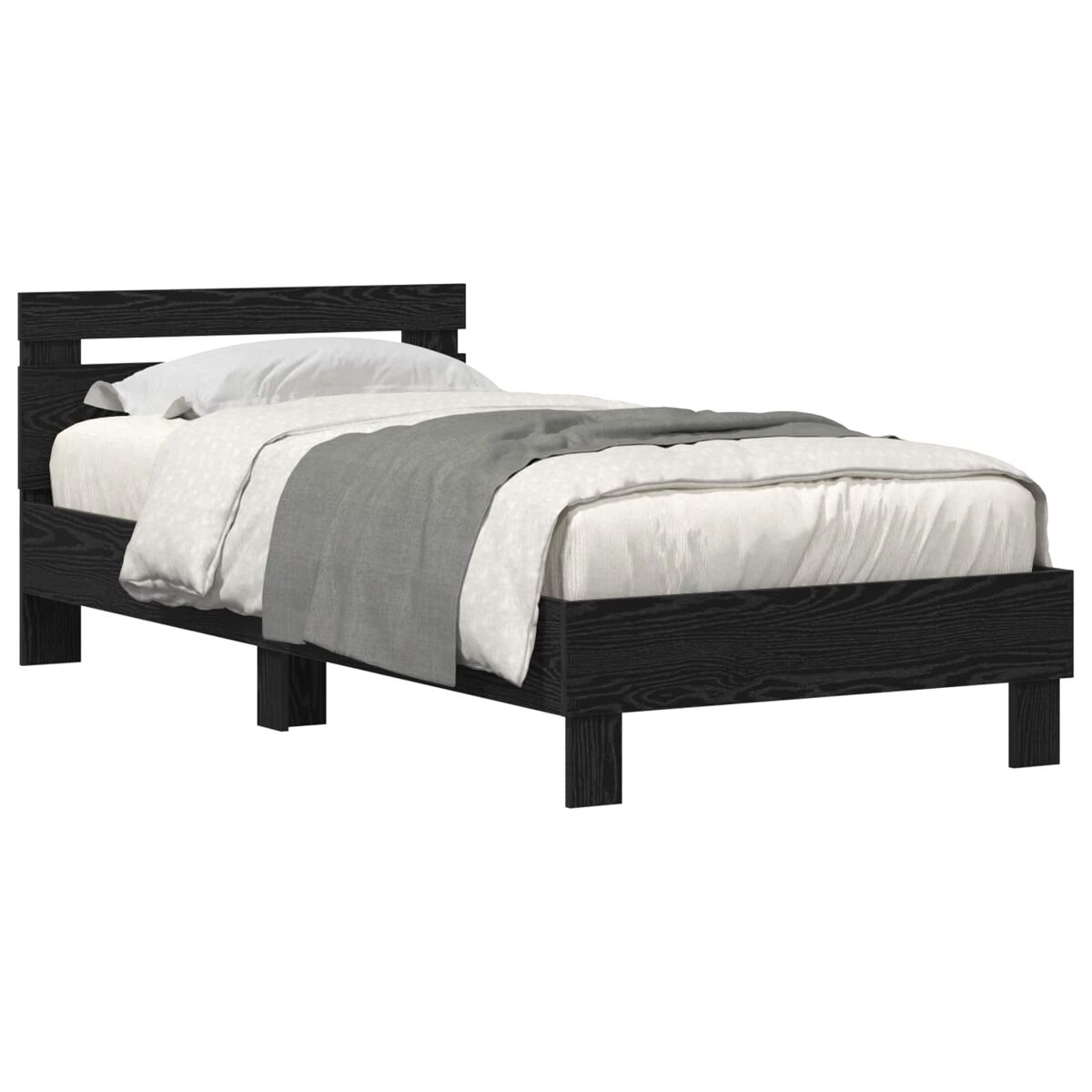 Estructura de cama individual para adultos 104x203 Negro/ Madera