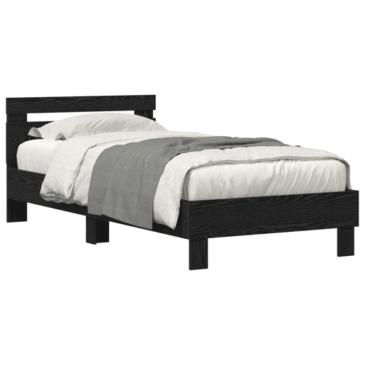 Estrutura de cama de solteiro para adultos de solteiro para adultos com led Carvalho Preto 100 x 200 cm