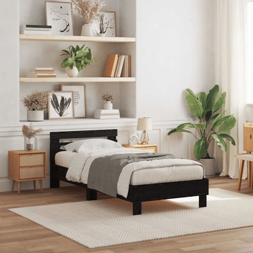 Estrutura de cama de solteiro para adultos de solteiro para adultos com led Carvalho Preto 100 x 200 cm