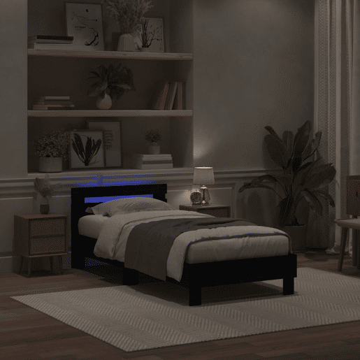 Estrutura de cama de solteiro para adultos de solteiro para adultos com led Carvalho Preto 100 x 200 cm