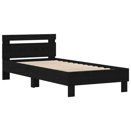 Estrutura de cama de solteiro para adultos de solteiro para adultos com led Carvalho Preto 100 x 200 cm