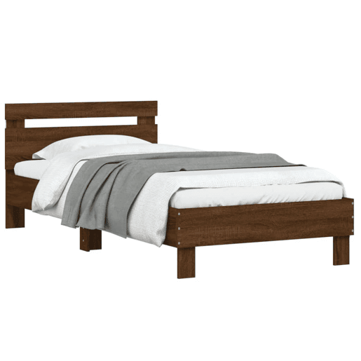 Estrutura de cama de solteiro moderno cabeceiraluzes LED 100x200 cm carvalho castanho
