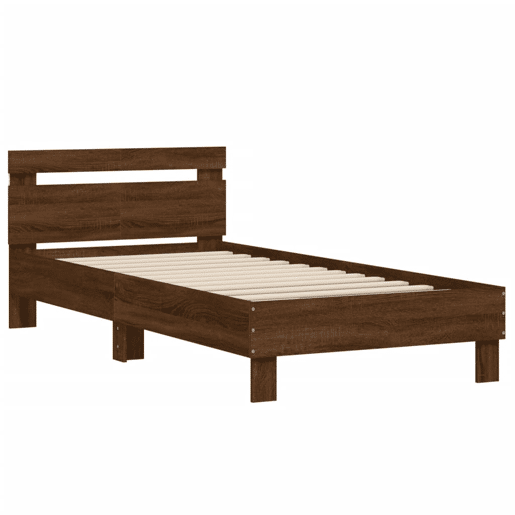 Estrutura de cama de solteiro moderno cabeceiraluzes LED 100x200 cm carvalho castanho
