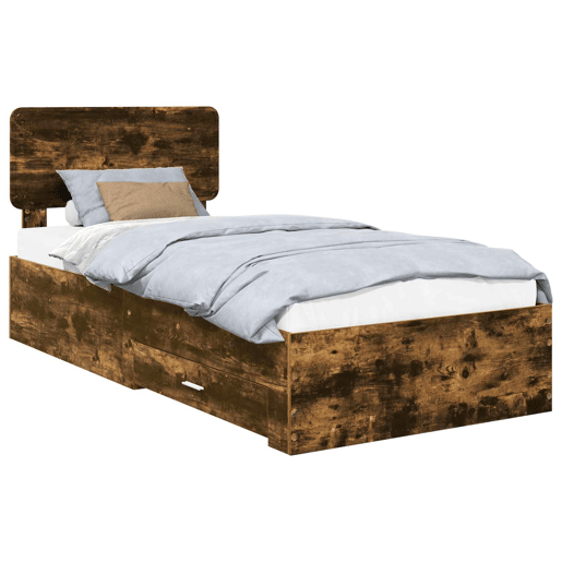 Estrutura de cama de solteiro para adultos com cabeceira Carvalho Defumado 90 x 190 cm