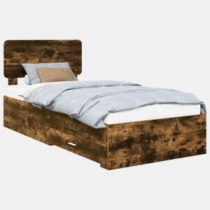 Estrutura de cama de solteiro para adultos com cabeceira Carvalho Defumado 90 x 190 cm