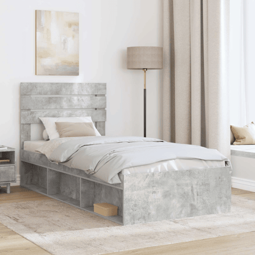 Estrutura de cama de solteiro para adultos com cabeceira Cinza Concreto 90 x 190 cm