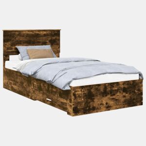Estrutura de cama de solteiro para adultos com Cabeceira - Carvalho Defumado 100 x 200 cm