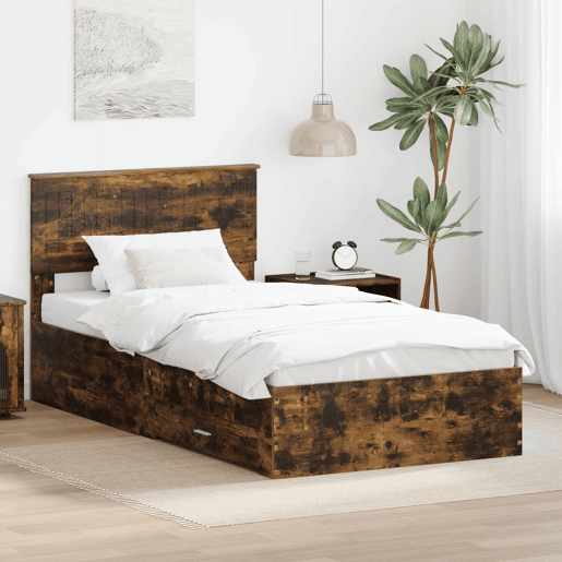 Estrutura de cama de solteiro para adultos com Cabeceira - Carvalho Defumado 100 x 200 cm