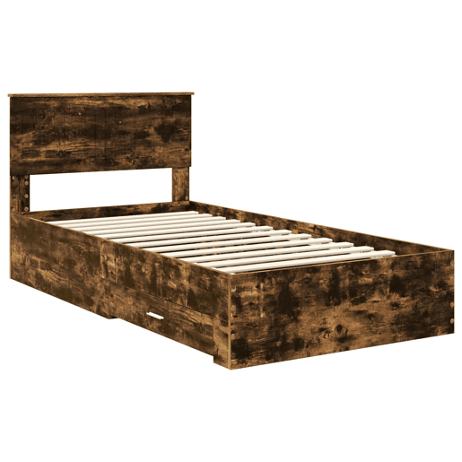 Estrutura de cama de solteiro para adultos com Cabeceira - Carvalho Defumado 100 x 200 cm