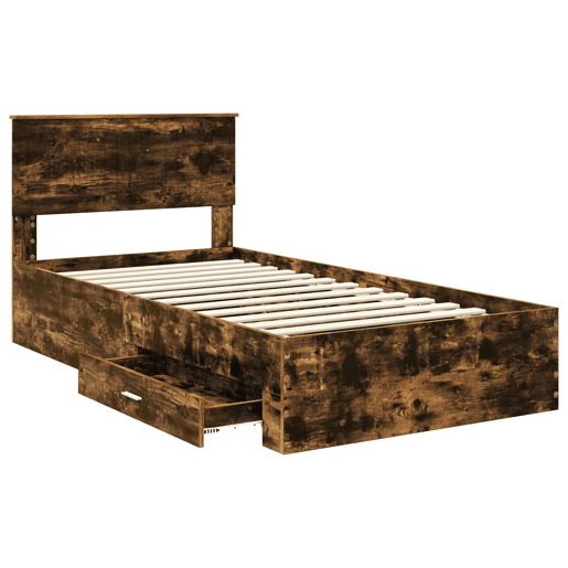 Estrutura de cama de solteiro para adultos com Cabeceira - Carvalho Defumado 100 x 200 cm